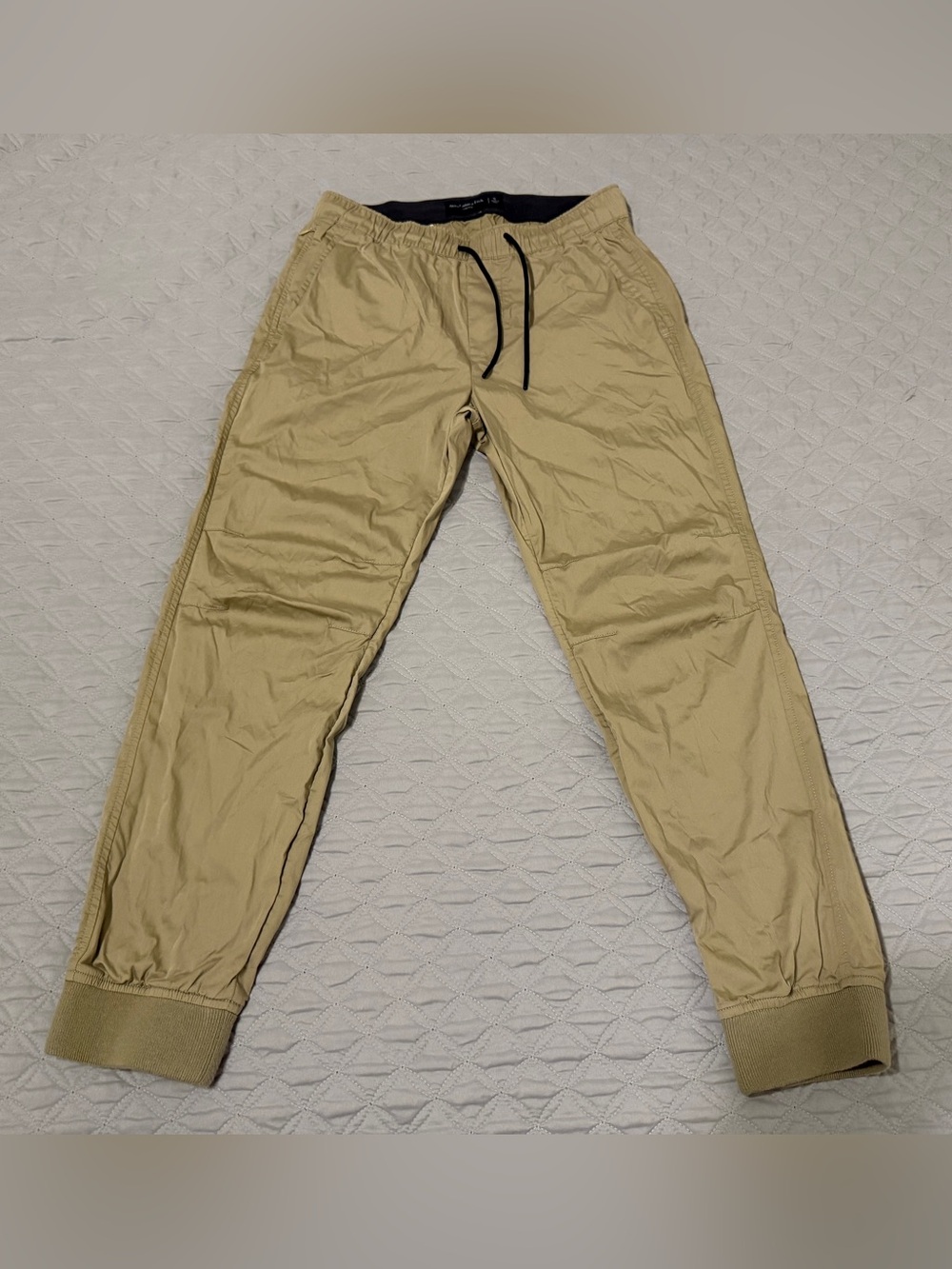 Abercrombie & Fitch Mens Small Jogger Pants Khaki Stretch Drawstring Athletic
